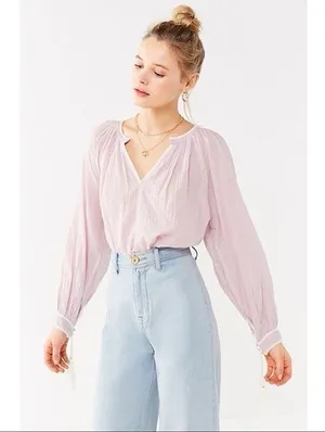 NWT UO Wild Horses Tassel Blouse In Lilac thumbnail 1
