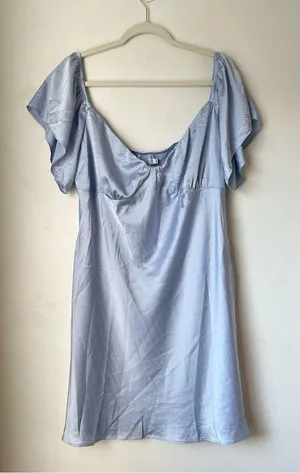 Curve Isabel Light Blue Satin Ruffle Mini Dress 16 thumbnail 8