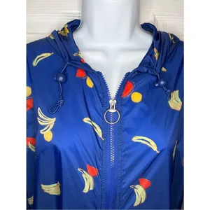 Modcloth Royal Blue Mind At Breeze Windbreaker Nylon Rain Jacket Fruit M thumbnail 5