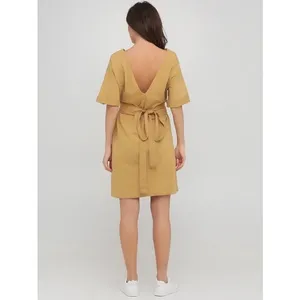 Zara Belted Tunic Shirt Mini Dress Brown Beige Size Large 100% Cotton thumbnail 11