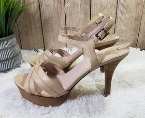 VINCE CAMUTO Women's Size 9.5 Wide Beige Ankle Strap, Open Toe Heels thumbnail 1