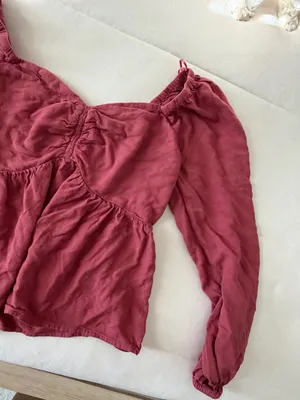 Old Navy Mauve-Rust Peasant Blouse with Ruched Front thumbnail 3