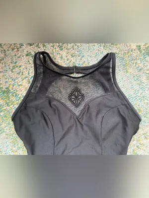 Vintage Jantzen black one-piece mesh yoke swimsuit, size 12 thumbnail 2
