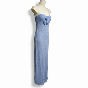 MORE TO COME Cherlee Maxi Dress Blue Strapless Knit Floral Applique Medium M NWT thumbnail 5