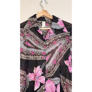 Vintage 70s Women’s Shirt Paisley Gogo Mod‎ Disco Hippie Button Sheer Size Med thumbnail 2