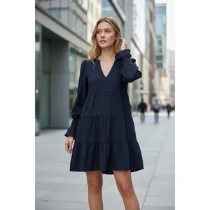 Tuckernuck Women's M Blue Tiered Mini Dress Long‎ Sleeve V-Neck Pomander Place thumbnail 2