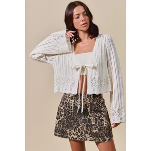 SO ME Textured Sweater Open Front Ribbon Tie Cardigan - Off White - XL‎ thumbnail 2
