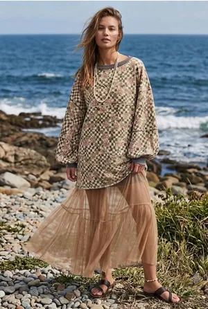 FP We The Free Coastal Printed Crew Tunic Dress in Terracotta Combo Size Medium thumbnail 1