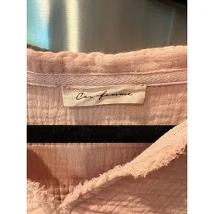 Ces femme Pink Cotton Collared Peasant Balloon Sleeve Gauze Blouse Oversized S thumbnail 3