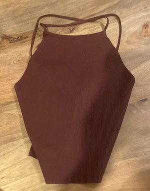 Zara Chocolate Ribbed Top thumbnail 1