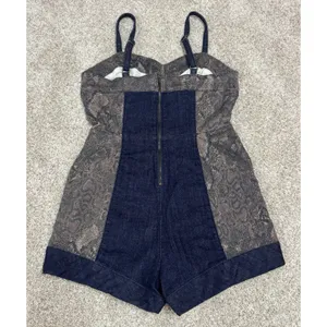Pilcro Anthropologie Snake Print Denim Bustier Romper Shorts Size 4 thumbnail 5