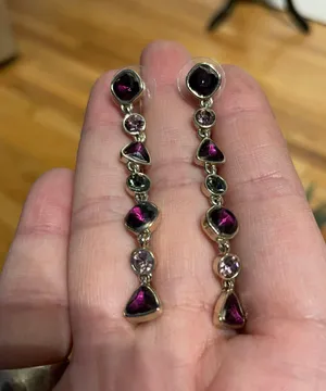 Amethyst Rhodolite Topaz Dangle Drop Earrings Post Backs thumbnail 2