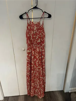 Prómesa Cream Dress with Coral-Red Floral Print thumbnail 2