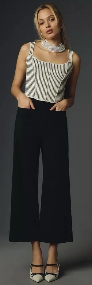 Maeve Anthropologie Colette Cropped Wide-Leg Pants in Black Size 28P thumbnail 1
