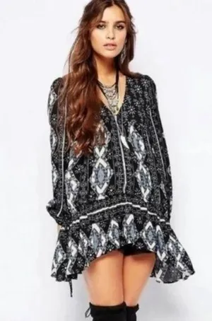 Free People Down by the Bay Navy Blue Tunic Dress XS thumbnail 1