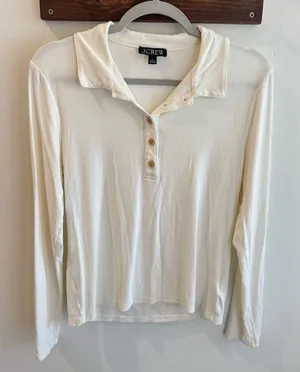 J Crew Perfect Rib Polo Shirt in Ivory Size Large‎ thumbnail 1