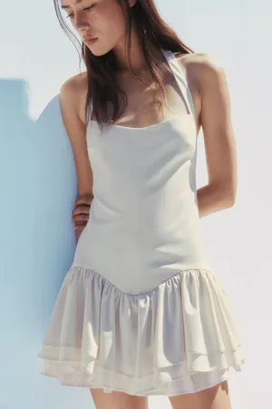 Zara Elegant White cream Halter corset ruffle Dress thumbnail 11