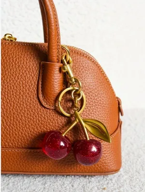 New Heavy Cherry Red Bag Charm Key Chain Glitter Resin & Goldtone C-clasp thumbnail 5