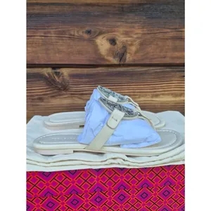 Tory Burch Leather Miller Pave Sandal In Cream Size 5 thumbnail 6