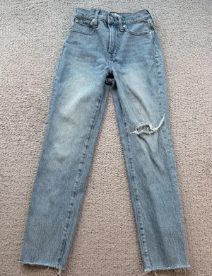 Madewell The Perfect Crop Jeans Light Wash Distressed Raw Hem Size 24 thumbnail 1