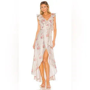 Love shack fancy cosmo rare black floral ruffle silk high low midi dress M L​​ thumbnail 15