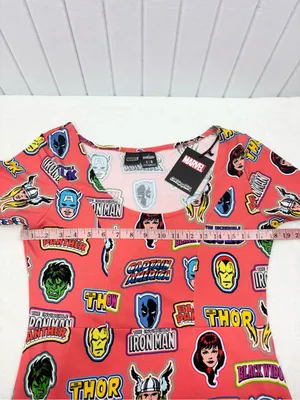 Marvel Avengers Coral Graphic Superhero Scoop Neck Dress Size L Comic Print thumbnail 7