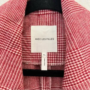 Anthropologie Avec Les Filles Red Houndstooth Plaid Longline Blazer NEW Size XL thumbnail 9