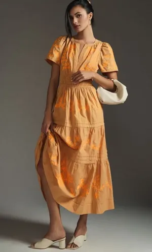 Anthropologie orange embroidered somerset dress thumbnail 1