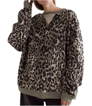 Free People We The Free Camo Leopard Sweatshirt Women's M Gray Oversized Terry thumbnail 1