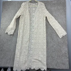 Miss Me Women's S Ivory Crochet Lace Long Duster Cardigan Cottagecore Etherreal thumbnail 3