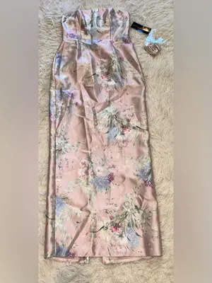 NEW Alfred Sung Jacqueline ESME Floral Pink Strapless Satin Twill Column Gown 8 thumbnail 4