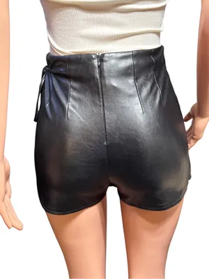 Papaya black high waist faux leather side wrap mini skirt S thumbnail 4