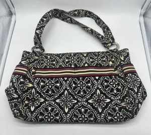Vera Bradley Black Cream Floral Quilted Shoulder Hobo Bag Multicolor Stripe thumbnail 1