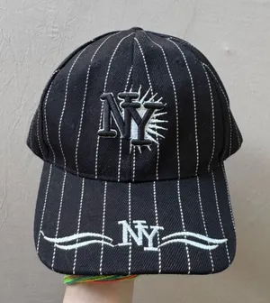 Embroidered Pinstriped New York Cap Black thumbnail 1