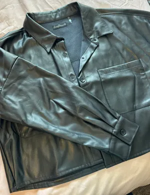 Vintage Cropped Oversized Leather Jacket Size M thumbnail 1