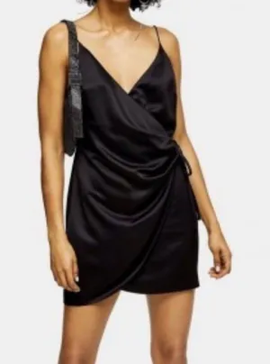 Topshop LIKE NEW BLACK WRAP DRESS SIZE 12 thumbnail 1