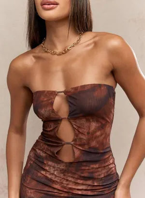 Missguided Brown Strapless Cutout Dress S thumbnail 3