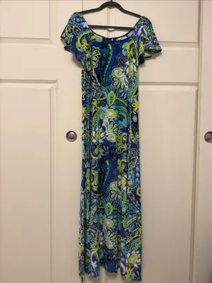 Attitudes by Renee Blue & Green Paisley Off-Shoulder Maxi thumbnail 2