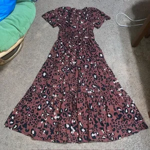 Anthropologie Somerset Maxi Dress Leopard Print Tiered Smocked Rust Brown Medium thumbnail 6