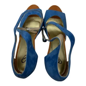 June Ambrose blue floral double tie heels size 8 thumbnail 2