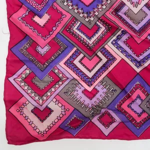 Vintage Pink & Purple Geometric Silk Square Scarf Wraps thumbnail 2