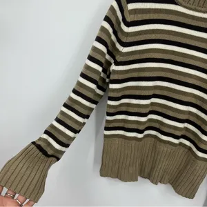 Vintage Y2K Striped Mock Neck Sweater Size Medium Academia Boho Early 2000s thumbnail 9