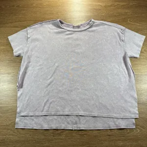 Altar'd State Women's S Washed Lavender Oversized High Low Top Short Sleeve thumbnail 1