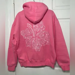Pink Palm Puff Hoodie Sweatshirt Hawaii Hibiscus Women's Pink Size Small thumbnail 2