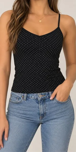 Uniqlo Black White Polka Dot Cami Tank Top Medium Y2K Minimalist thumbnail 1