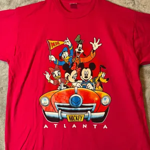 Vintage Disney Sz XL Mickey and Friends Atlanta Graphic Tee Pink Single Stitch‎ thumbnail 2