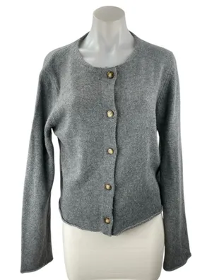 Mod Ref Women's Gray Long Sleeve Button Down Knit Cardigan Sweater Top Size L thumbnail 1