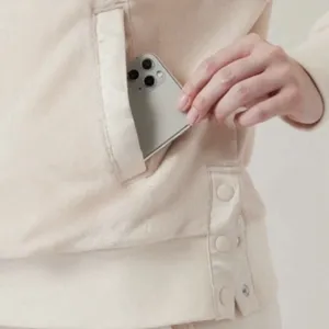 ATHLETA Double Cozy Karma Recover 3/4 Snap Fleece Cream Pullover Sweatshirt thumbnail 2