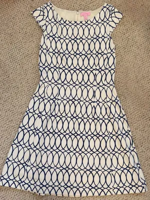 Lilly Pulitzer Briella Dress XS Fit & Flare Cream Blue Preppy Coastal thumbnail 2