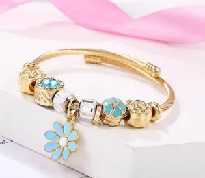 18K Gold Plated Blue Flower Charm Bracelet for Women thumbnail 2